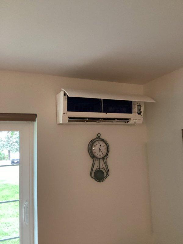 Completed preventative maintenance tune-up on Mitsubishi ductless mini-split system with single indoor head unit. Performed standard inspection of indoor evaporator coils, cleaned filters, and verified proper operation of both the wall-mounted air handler and outdoor condenser unit. System found to be in good working condition with all components operating within normal parameters.