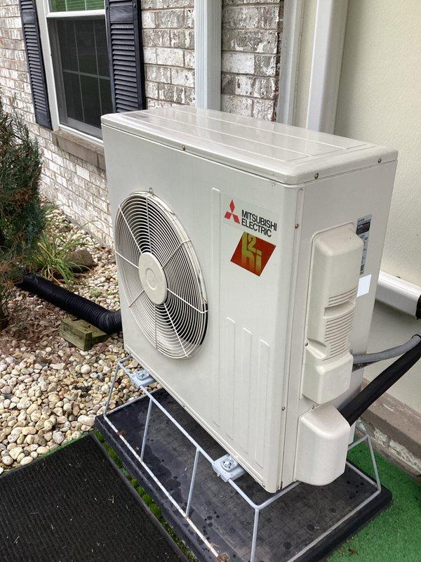Completed preventative maintenance tune-up on Mitsubishi ductless mini-split system with single indoor head unit. Performed standard inspection of indoor evaporator coils, cleaned filters, and verified proper operation of both the wall-mounted air handler and outdoor condenser unit. System found to be in good working condition with all components operating within normal parameters.