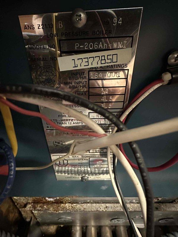 Responded to emergency service call for boiler with failed heat exchanger. Performed comprehensive assessment of existing Peerless P-206AH-WM1 low pressure boiler rated at 164,000 BTU/HR and documented equipment specifications and electrical connections. Provided estimate for complete boiler replacement due to heat exchanger failure requiring new unit installation.
