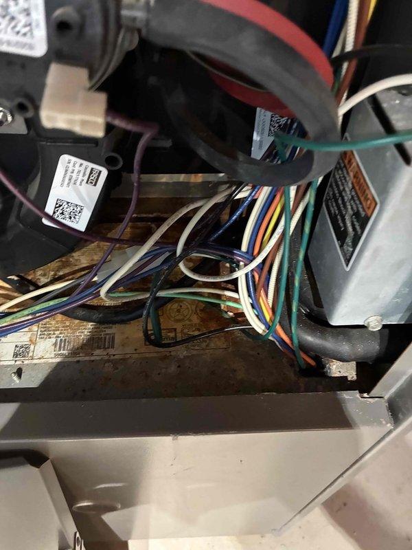 # No Heat Service Call - Furnace 10+ Years Old

Responded to no heat complaint on residential gas furnace system. Upon arrival, accessed basement mechanical room and inspected furnace unit and associated components. Opened electrical compartment and examined control board, wiring connections, and capacitor for signs of failure or damage. Verified all wire connections were secure and checked for proper voltage supply to unit. Inspected gas valve assembly and confirmed proper operation. Examined intake and exhaust PVC venting system for blockages or condensate issues. Checked humidifier operation and water supply line. Restored heat to residence and verified system cycled properly through complete heating operation. System returned to normal function.