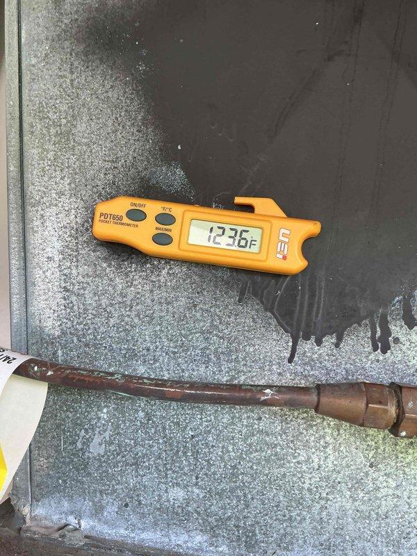 Completed comprehensive furnace tune-up including full system inspection, filter check, and temperature verification. Supply air temperature measured at 123.6°F, indicating proper heat exchanger operation and burner performance. All ductwork and components inspected and found to be functioning within normal parameters.