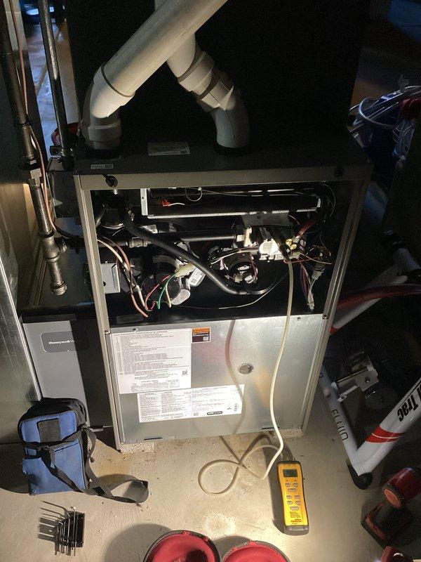 Completed comprehensive furnace tune-up including inspection of all internal components, electrical connections, control boards, and wiring systems. Verified proper operation of unit, checked gas connections and PVC venting system, and ensured all mechanical components were functioning within manufacturer specifications. Customer expressed interest in membership program for ongoing maintenance services.