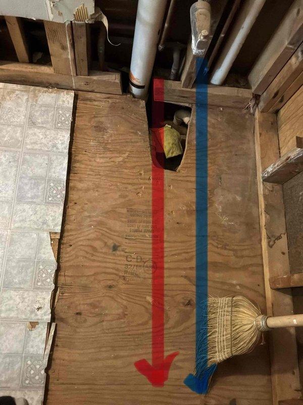 Completed plumbing estimate for bathroom remodel involving installation of dual water supply lines for toilet and bidet fixtures. Assessed existing subfloor conditions and plumbing infrastructure in crawl space area, evaluated wall cavity access for rough-in work, and documented required PVC supply line routing through wooden framing to accommodate new fixture installations.
