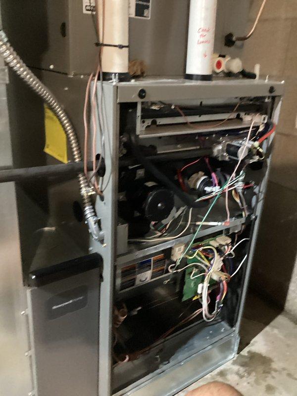Completed comprehensive furnace tune-up including inspection of blower motor assemblies, electrical connections, and internal components. Verified proper operation of all wiring harnesses, examined control board functionality, and assessed venting system integrity. All components found to be in normal operating condition with no repairs required at this time.