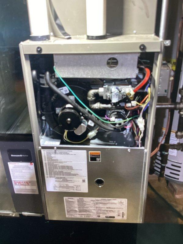 Completed comprehensive tune-up service on residential HVAC system including gas furnace and air conditioning condenser unit. Performed full system inspection with internal component access, verified all electrical connections and gas valve operation on furnace, and conducted refrigerant pressure diagnostics on AC unit using manifold gauges to ensure optimal cooling performance.