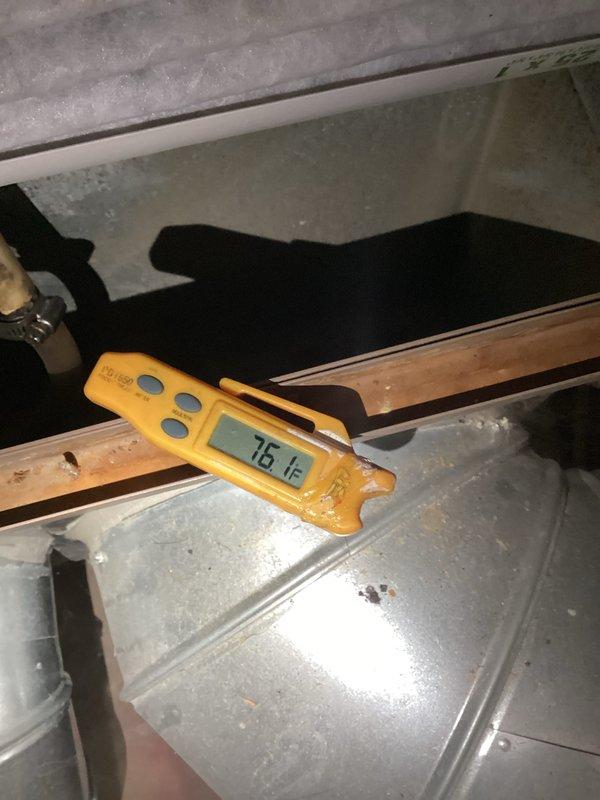 Completed comprehensive tune-up service on both furnace and air conditioning systems for new homeowner. Performed standard maintenance procedures including system inspection, temperature diagnostics, and operational testing. Supply air temperature measured at 122.7°F on heating system and return air at 76°F, indicating proper temperature differential and system performance. Provided customer education on routine maintenance requirements including filter change intervals and system monitoring recommendations for first-time HVAC system owner.