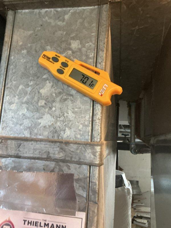 Completed comprehensive tune-up service on two furnace systems, performing standard maintenance procedures including filter inspection, burner assembly cleaning, and safety control verification. Supply air temperature measurements confirmed proper heat exchanger operation at 70°F, and thermostat calibration verified accurate temperature control with system maintaining 73°F ambient temperature in heat mode with humidity levels at 60%.