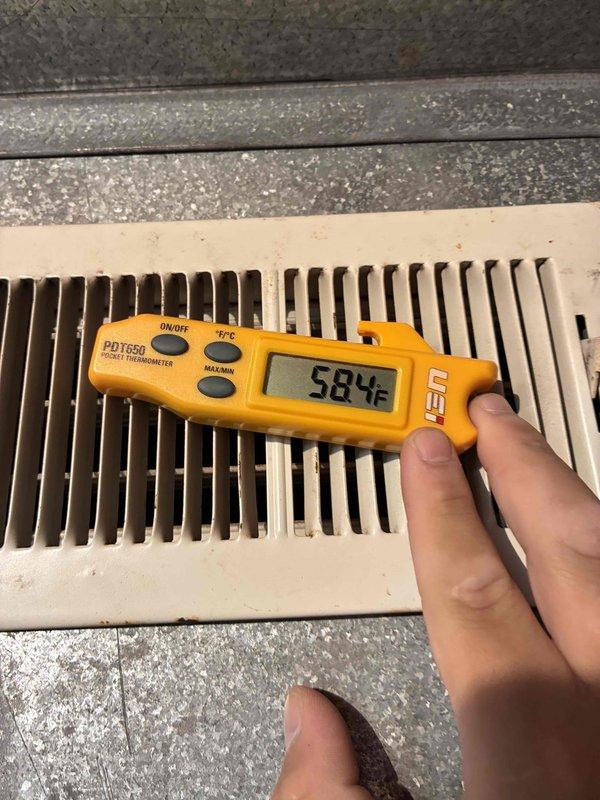 Completed comprehensive tune-up service on Carrier furnace and air conditioning system. Performed full system inspection, cleaning, and testing of both heating and cooling units. Verified proper operation with temperature readings at supply registers showing 584°F at heating outlet, confirming adequate heat output and system functionality.