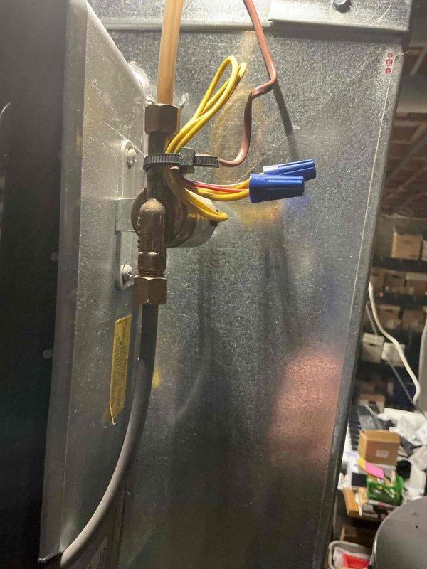 Replaced defective solenoid valve on humidifier system to restore proper operation and humidity control. New valve was installed from available stock, all electrical connections were properly terminated and secured, and system was tested to verify functionality.