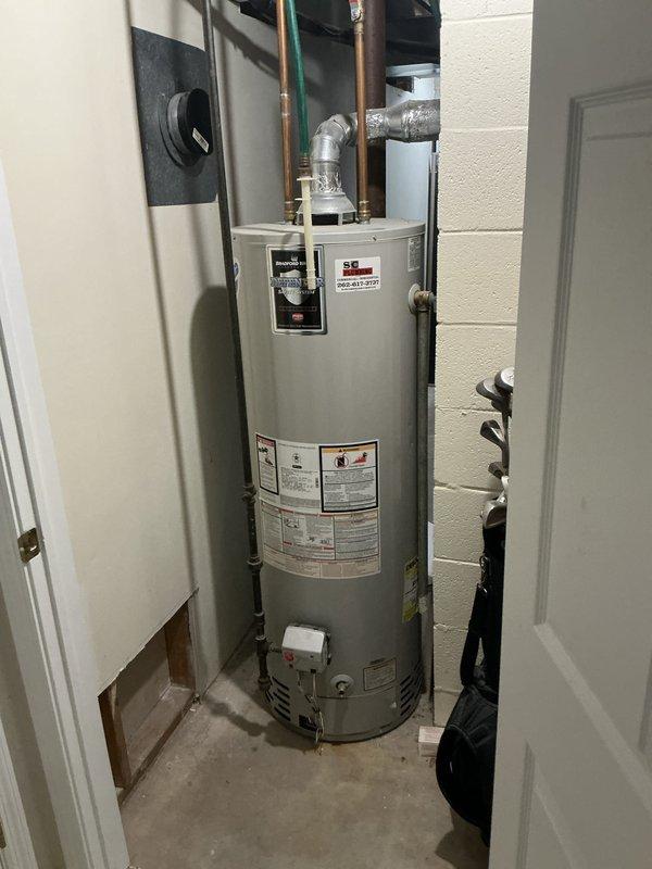 Responded to emergency furnace call and conducted comprehensive system evaluation in residential utility room. Assessed existing gray metal furnace unit with white PVC venting system and connected ductwork, documenting current equipment configuration including air handler, condensate drainage setup, and copper piping connections. Provided detailed replacement estimate for new furnace system installation to address heating system concerns.