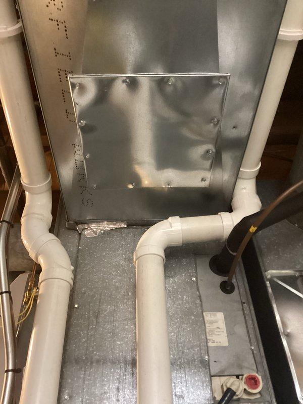 Completed furnace tune-up and replaced malfunctioning Pro 4000 thermostat. Verified system operation, measured supply air temperature at 174.86°F, and confirmed proper heating cycle. Inspected ductwork and mechanical components to ensure all systems functioning correctly.