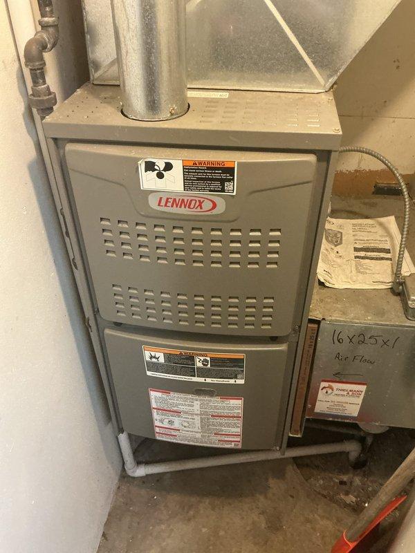 Completed comprehensive furnace tune-up on Lennox residential heating unit. Performed standard maintenance protocol including inspection of all system components, burner assembly, heat exchanger, blower motor, and electrical connections. Verified proper operation of safety controls and confirmed 16x25x1 air filter specification for future reference. System tested and operating within manufacturer specifications.