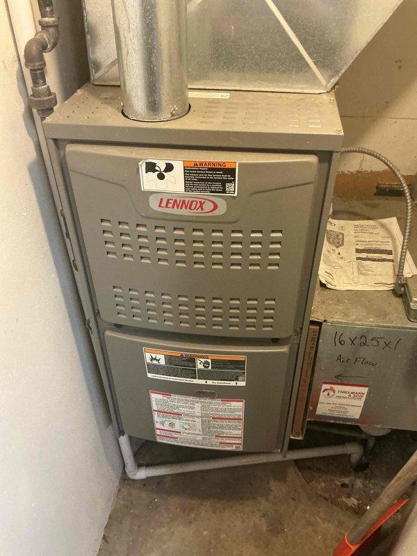 Completed comprehensive furnace tune-up on Lennox residential heating unit. Performed standard maintenance protocol including inspection of all system components, burner assembly, heat exchanger, blower motor, and electrical connections. Verified proper operation of safety controls and confirmed 16x25x1 air filter specification for future reference. System tested and operating within manufacturer specifications.