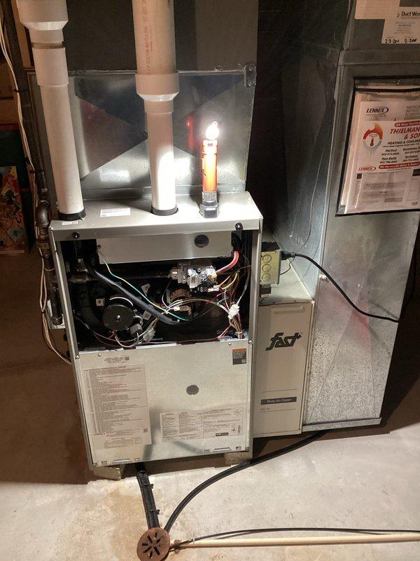 Completed comprehensive seasonal tune-up on Lennox split HVAC system, including indoor furnace unit and outdoor condensing unit. Performed full system inspection, tested all electrical components and controls, verified proper refrigerant levels at service ports, inspected ductwork connections, and confirmed both heating and cooling systems are operating within manufacturer specifications. All equipment found to be in good working condition with no deficiencies noted.