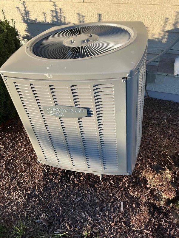 Responded to no cooling call and arrived within scheduled window. Upon arrival, inspected Armstrong brand outdoor condensing unit. System was evaluated for operational issues. Unit exterior showed good overall condition with no visible damage to cabinet, fan assembly, or electrical components. Cooling system restored to proper operation and customer notified of completion.
