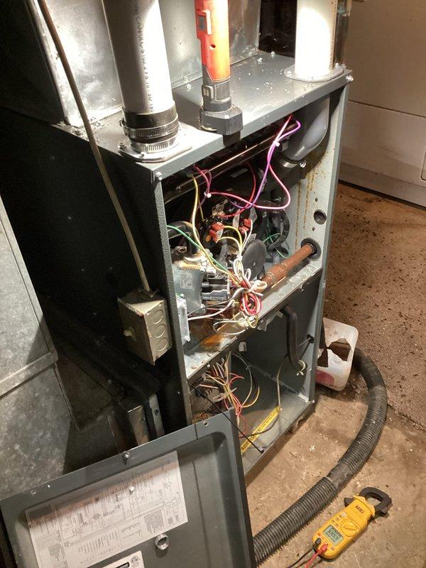 # HVAC Service Report

Responded to no heat call on residential furnace system. Upon arrival, removed access panels and performed comprehensive diagnostic evaluation of unit. Conducted electrical testing using multimeter to verify power supply and circuit integrity throughout the system. Inspected internal wiring, control board, and all electrical connections for proper operation and safety. Identified issue preventing heat operation and completed necessary repairs to restore full heating functionality. Verified proper operation of all safety controls and confirmed unit cycling correctly. Reinstalled access panels and left system in proper working order.