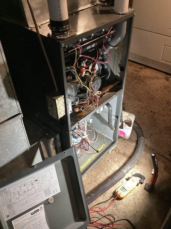# HVAC Service Report

Responded to no heat call on residential furnace system. Upon arrival, removed access panels and performed comprehensive diagnostic evaluation of unit. Conducted electrical testing using multimeter to verify power supply and circuit integrity throughout the system. Inspected internal wiring, control board, and all electrical connections for proper operation and safety. Identified issue preventing heat operation and completed necessary repairs to restore full heating functionality. Verified proper operation of all safety controls and confirmed unit cycling correctly. Reinstalled access panels and left system in proper working order.