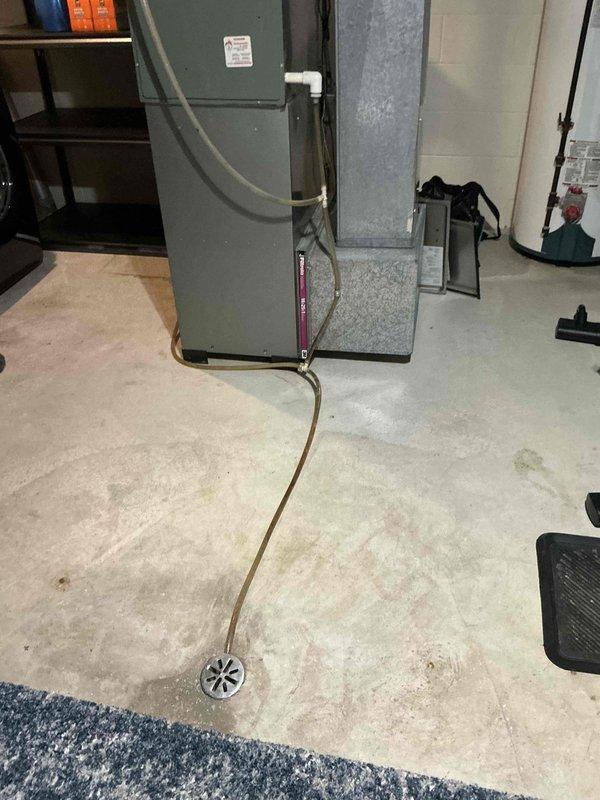 Conducted comprehensive assessment of residential HVAC system and water heater for replacement estimate. Evaluated existing furnace unit with metal ductwork, air conditioning system, and standard residential water heater with venting configuration in basement utility area. Documented current equipment specifications, installation conditions, and photographed existing setup including water heater with copper piping connections, flexible vent ductwork, furnace with condensate drain line to floor drain, and overall system layout for replacement proposal preparation.