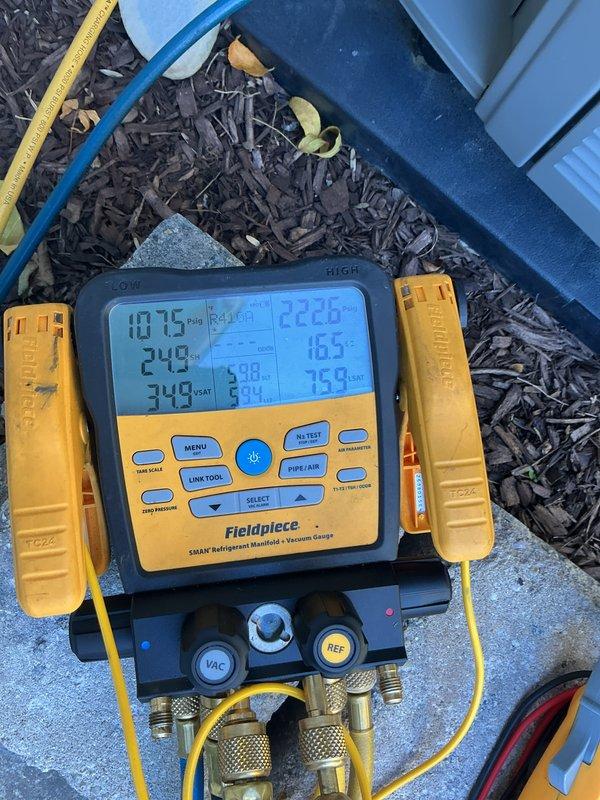 # Preventive Maintenance Service Completed

Performed comprehensive cooling system tune-up on residential Lennox air conditioning unit as part of recurring membership maintenance agreement. Conducted complete system diagnostics using Fieldpiece SMAN refrigerant manifold to verify proper refrigerant pressures, temperatures, and overall system performance. All measured parameters including suction and discharge temperatures, superheat, and subcooling readings were within manufacturer specifications. Inspected condensing unit exterior condition, verified proper airflow through condenser coil louvers, and confirmed secure mounting on equipment pad. Checked electrical connections, refrigerant line insulation, and PVC condensate drain routing for proper installation and function. Unit operating efficiently with no deficiencies noted during inspection.