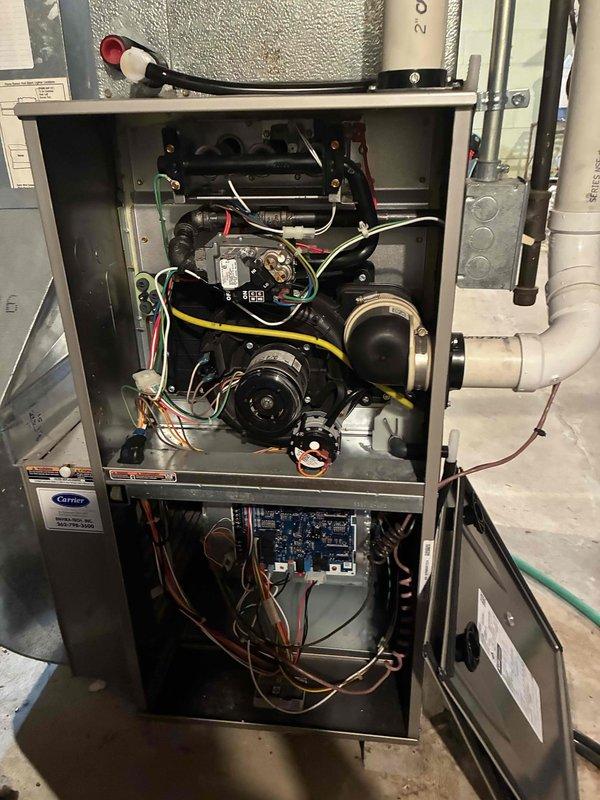 Completed comprehensive seasonal maintenance visit covering both heating and cooling systems under membership agreement. Performed thorough inspection of Carrier furnace system, accessing internal components including blower motors, gas valve assembly, and control board to verify proper operation. Conducted refrigerant system diagnostics using digital manifold gauge, recording temperature and pressure readings to ensure optimal cooling performance. All systems tested and operating within manufacturer specifications.