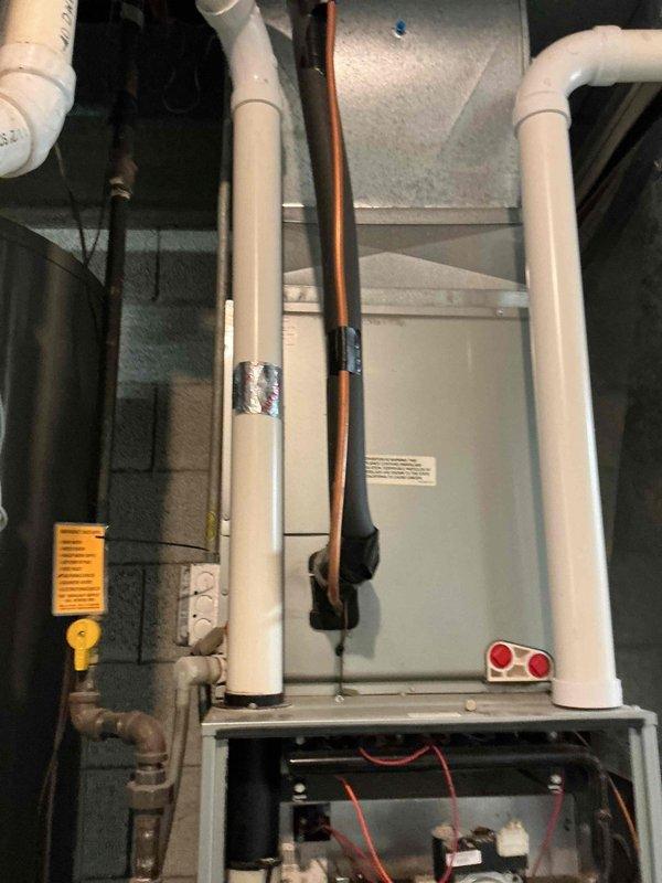 Completed comprehensive tune-up on residential HVAC system including furnace and air conditioning condensing unit. Performed standard maintenance inspection of indoor air handler with verification of refrigerant lines, condensate drainage system, gas connections, and electrical components. Conducted outdoor condensing unit evaluation with electrical testing using multimeter to verify proper voltage and amperage readings, ensuring system operating within manufacturer specifications.