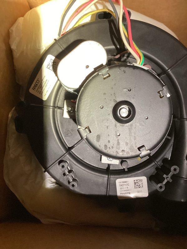 Completed warranty replacement of failed inducer motor assembly on residential furnace system. Removed defective motor, installed new OEM replacement unit, verified proper electrical connections and secure mounting, and confirmed system operation with successful startup and diagnostic check.