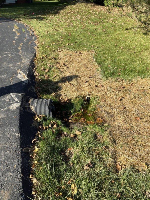 Conducted on-site evaluation of existing sump pump discharge system to provide estimate for installation of above-ground winter diverter assembly. Assessed current configuration including PVC discharge piping mounted along basement wall with proper bracketing, functional sump pump unit with dual pit covers, and electrical connections. Examined exterior discharge point where sump line exits foundation and terminates at lawn area adjacent to driveway to determine optimal diverter placement and routing requirements for seasonal drainage management. Documented basement installation and exterior discharge location with photographs for estimate preparation.
