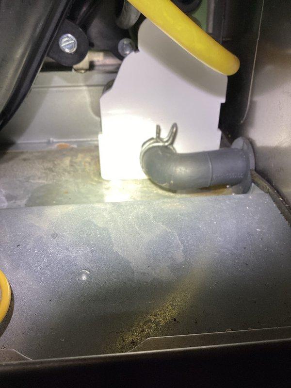 Responded to a no-heat call on a Bryant gas furnace (approx. 9 years old) displaying a flashing yellow status LED. Inspected the draft inducer assembly, pressure switch and hose connections, and control board; components appeared intact but dusty, with minor rust staining noted on the cabinet floor near the inducer drain hose and grommet, indicating possible condensate or moisture intrusion. Warranty coverage was reviewed on site, and further diagnosis of the flame-sequence fault code and condensate path is recommended.