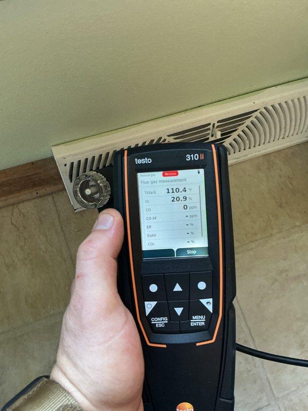 Replaced the failed heat exchanger on the natural gas furnace and restored the unit to proper operation. Post-installation combustion analysis was performed at the flue, confirming safe and efficient performance with a stack temperature of 92.5°F, 94.8% efficiency, CO2 at 4.70%, and CO at 23 ppm, along with an ambient CO check of 0 ppm in the living space.