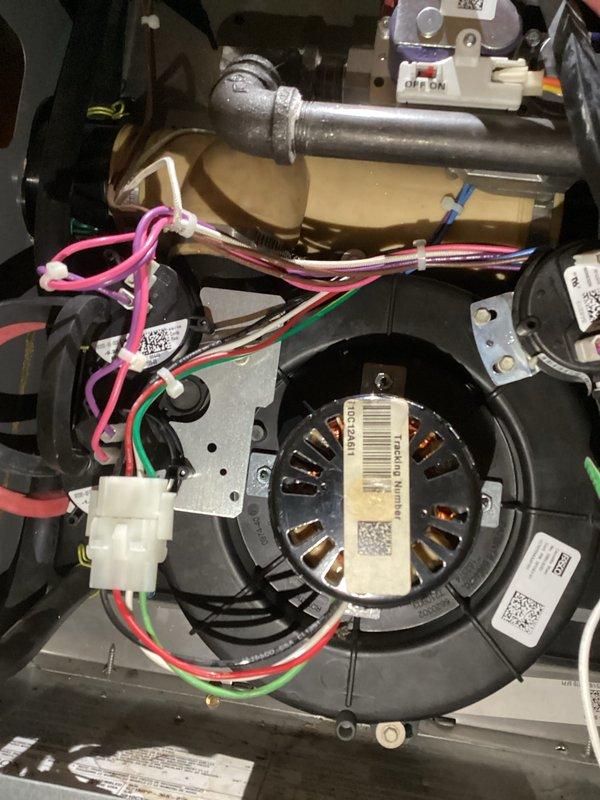 Performed a furnace tune-up, inspecting the inducer blower assembly, wiring harness connections, gas valve, gas piping, and pressure switches, with all components found secure and free of visible rust, cracks, or frost. Verified electrical operation using a digital clamp meter and checked condensate and vent PVC piping and the surrounding air handler for proper condition. Unit operating normally at completion.