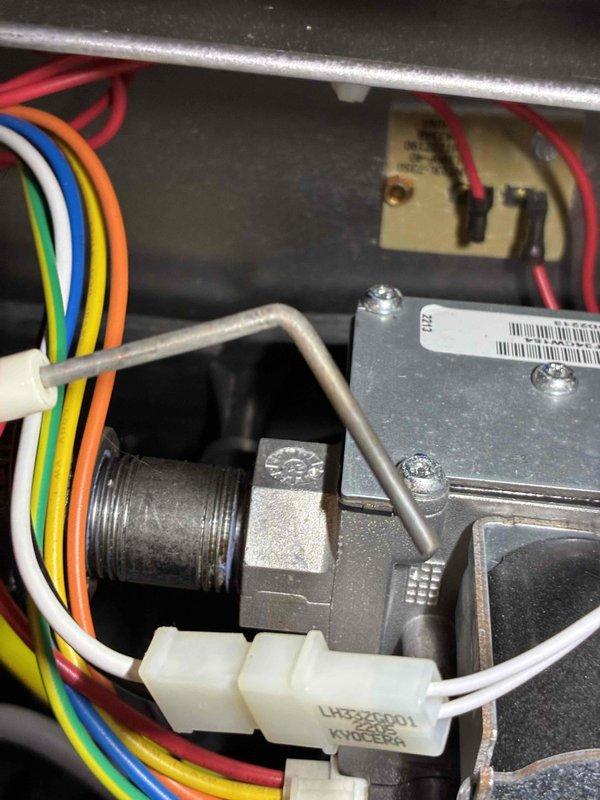 Performed the annual furnace tune-up and inspected the air handler cabinet, gas valve assembly, wiring harness connections, and flame sensor, with no signs of rust, frost, or cracking noted. Removed the dirty, debris-laden pleated air filter and replaced it with a new Secure Aire filter to restore proper airflow.