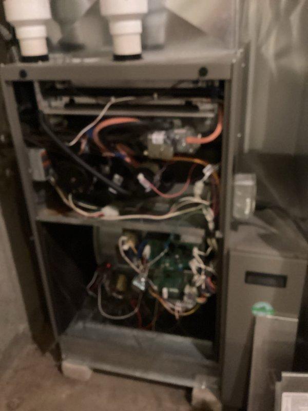 Performed a furnace tune-up, inspecting the gas valve, control board, wiring connections, and internal components. Verified combustion performance with a flue gas analyzer on natural gas, recording a stack temperature of 99.8°F, CO at 7 ppm, O2 at 9.4%, CO2 at 6.51%, and 94.1% efficiency, all within normal operating parameters.