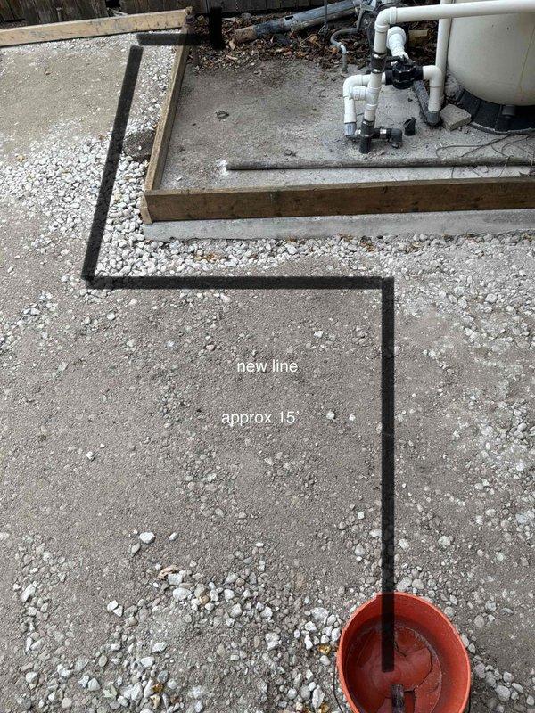 Evaluated the installation of a new gas line to serve a pool heater and outdoor grill. Inspected the existing basement piping, including corroded steel pipe and a wall stub-out, as potential tie-in points. Mapped an approximately 15-foot exterior route across gravel and dirt grade to the equipment pad, and documented the pathway and existing fittings for material takeoff and proposal preparation.