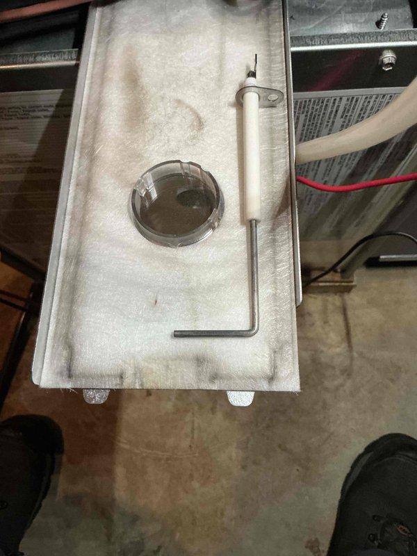 Performed seasonal tune-up on furnace and air conditioning system. Conducted a gas line tightness test using a digital manometer, removed and inspected the burner access panel and flame sensor/igniter assembly, and noted heat discoloration on the panel insulation and a slightly clouded sight glass. System inspected, cleaned, and tested for proper operation.