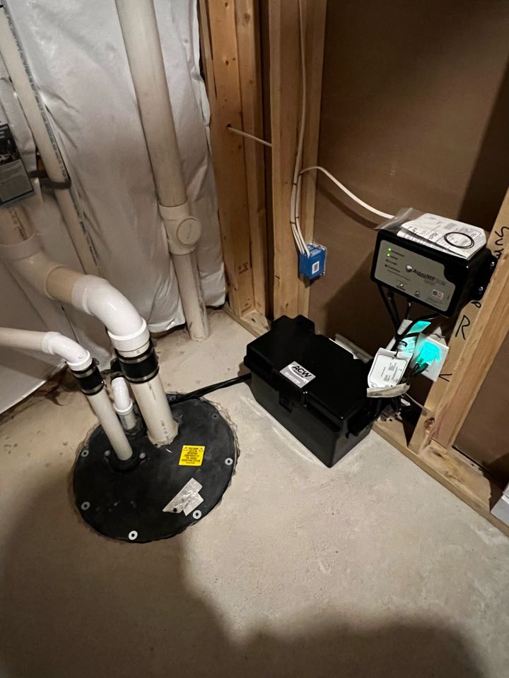 Installed a new battery backup sump pump system in White Plains, Maryland 