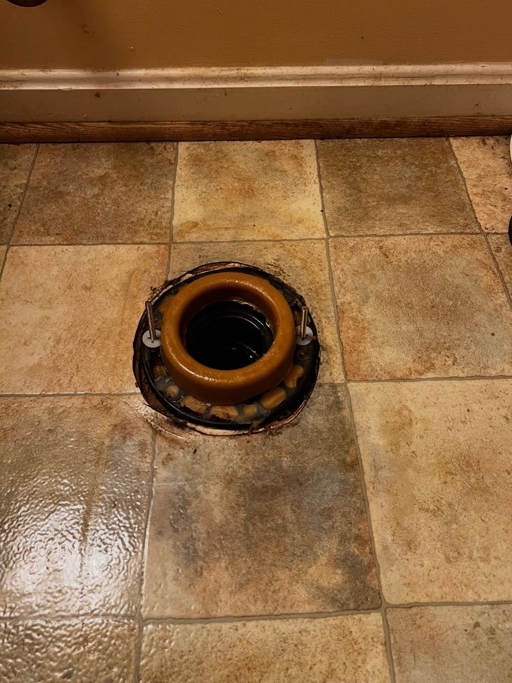 Snaked main sewer to clear stoppage and reset toilet with new wax ring and closet bolts in Waldorf, MD 