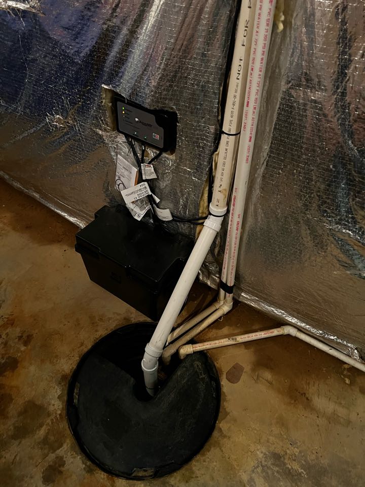 Install a new battery backup sump pump system in Edgewater, Maryland 