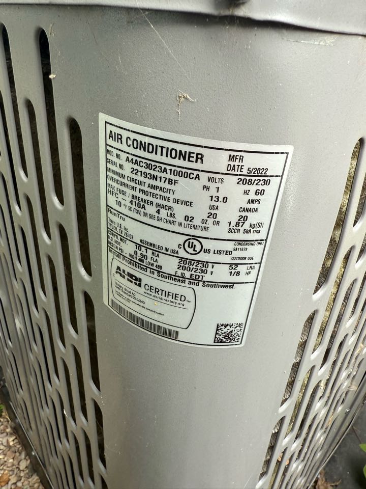 Performed air conditioning repair and evaluation on a 3 year old AC system; found the blower motor not coming on due to failed capacitor, replaced capacitor and verified operations. 