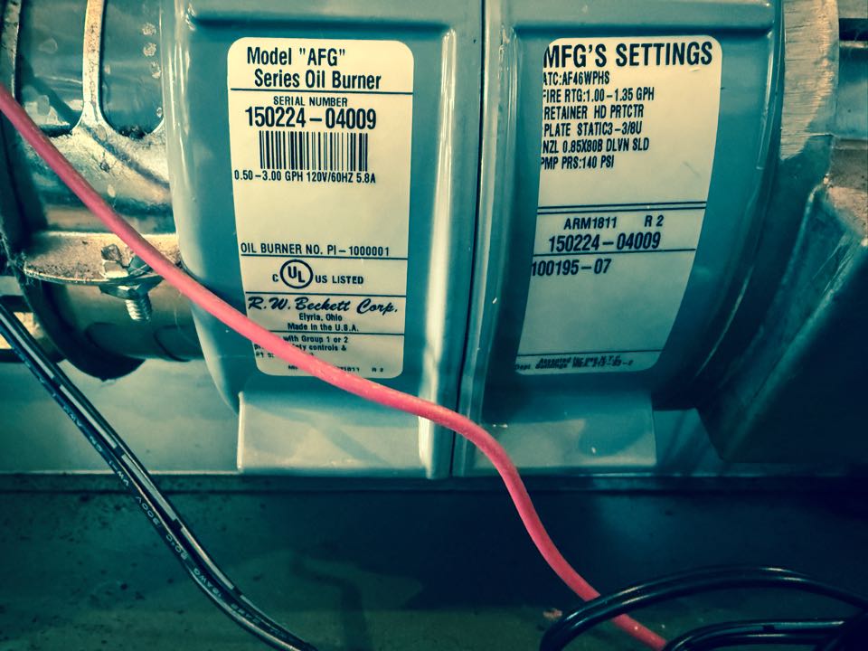 Oil furnace maintenance call. Performed oil, furnace and oil burner tuneup on Beckett oil burner and Lennox oil furnace.