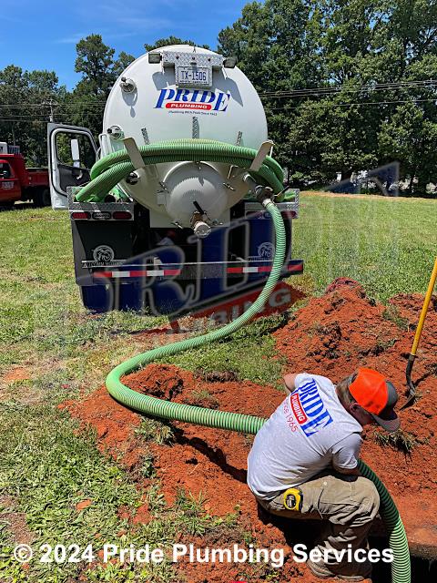Pride Plumbing responded to a sewage backup in the home. After inspecting, we found the septic tank full. We called in our pumping truck, uncovered the septic tank, pumped it out, cleaned the filter, ensured proper drainage and flushing, and covered it back up. We also provided a cost estimate to install two septic tank risers (so that the tank’s access covers would be at ground level and easier to access in the future).