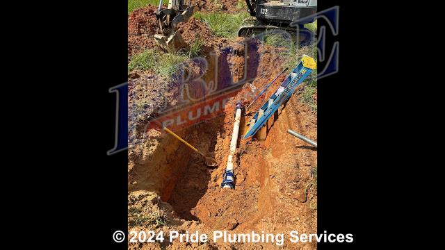 Pride Plumbing was called out for water leaks in the yard. We dug down and found leaks on two sections of the PVC outside main sewer septic drain line. We cut out the faulty sections of pipe and repaired them with new PVC pressure piping, clamps, and fittings.