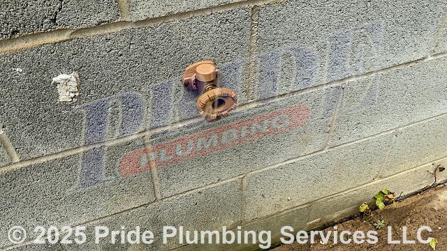 Pride Plumbing came out and replaced a leaking round ball-handle bathtub/shower faucet valve with a new single-handle Delta R10000-UNBX rough-in valve and installed a T13220 Monitor 13 series chrome trim kit (shower head, faucet valve handle and cover, downspout diverter, and overflow and drain covers). This included cutting an access in the shower wall and replacing the valve along with short sections of its hot- and cold-water supply lines with new PEX piping and fittings. We also replaced a leaking outside hose bib spigot with a new Woodford 19PX-6 frost-free model along with tying it into the existing main water supply line underneath the house with new PEX piping and fittings and added a ball water shutoff valve.