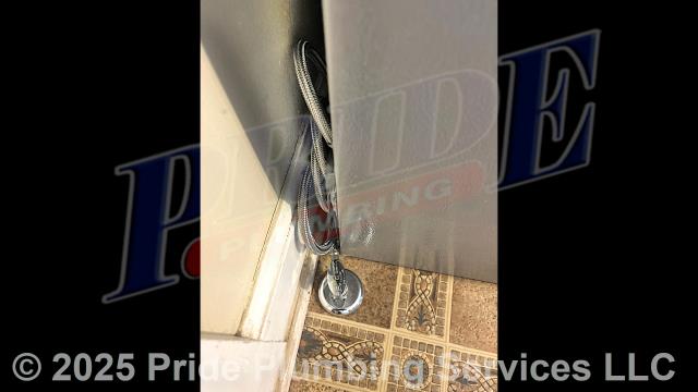Pride Plumbing came out and performed the following work: 1) removed a refrigerator ice maker's water supply line from underneath the home and capped off the remaining water supply line, connected new PEX piping to the CPVC main water supply line underneath the house using a CPVC to PEX transition fitting; used a 1/2-inch PEX tee to tee off from the transition to the ice maker up through the floor; installed a water supply stop behind the refrigerator; connected a braided stainless-steel water supply line from the supply stop to the back of the refrigerator; and turned the water back on and tested for leaks; 2) removed and replaced a toilet's bidet lid - tying it into the toilet tank's water stop; and 3) removed a whole-house water filtration system from underneath the home and used a 1/2-inch transition fitting to tie the two remaining sections of water pipe together.