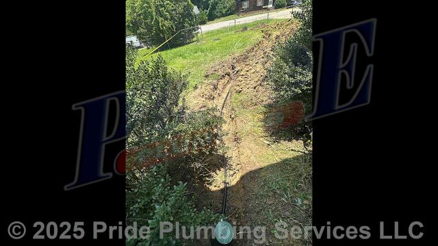 Pride Plumbing came out and: 1) trenched a ditch from an existing water meter to the house to expose and remove the galvanized outside main water supply line; 2) installed a new 1-inch black roll and PEX outside main water supply line from the water meter to the house along with installing tracer wire; 3) connected the new water line to an existing water line connection under the house and installed a ball valve main water cut off in the crawlspace; 4) installed a new pressure reducing valve (PRV), ball water shutoff valve, and check valve at the water meter in the meter box; 5) tested the new water line for leaks and working order; and 6) backfilled and tamped the ditch after the work was completed and approved by the county’s inspection department.