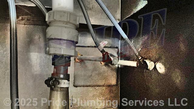 Pride Plumbing was called out for a leaking polybutylene water line inside the wall of a decommissioned railcar. When we arrived, the customer already had the water shut off. He instructed us to go ahead and replace both hot and cold water lines because he didn’t know which side was leaking, and he felt they were old and needed replacing anyway. So, we cut them both out, replaced the water supply stops, but then ran into an issue inside the wall. There were two cross members about four feet apart that both had perfectly sized 1/2-inch holes drilled through them. The customer didn’t want to further damage the original walls, so we had to fish the new PEX lines down into the wall. Without being able to see, we had to feel around to pull them through, but we eventually got the pipes down through the existing holes and tied everything together. We turned the water back on, there were no leaks, and everything worked properly.