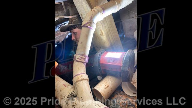 Pride Plumbing came out and removed, replaced, and rerouted the cast iron drain piping underneath the home for two toilets, the main drain vent, and the bathtub/shower drain with new PVC piping and fittings.