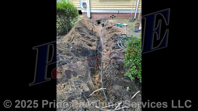 Pride Plumbing came out and: 1) trenched a ditch from an existing water meter to the house to expose and remove the outside main water supply line; 2) installed a new 1-inch black roll and PEX outside main water supply line from the water meter to the house along with installing tracer wire; 3) connected the new water line to an existing water line connection under the house and installed a ball valve main water cut off in the crawlspace; 4) installed a new pressure reducing valve (PRV), ball water shutoff valve, and check valve at the water meter in the meter box; 5) tested the new water line for leaks and working order; and 6) backfilled and tamped the ditch after the work was completed and approved by Richmond County’s Inspection Department.