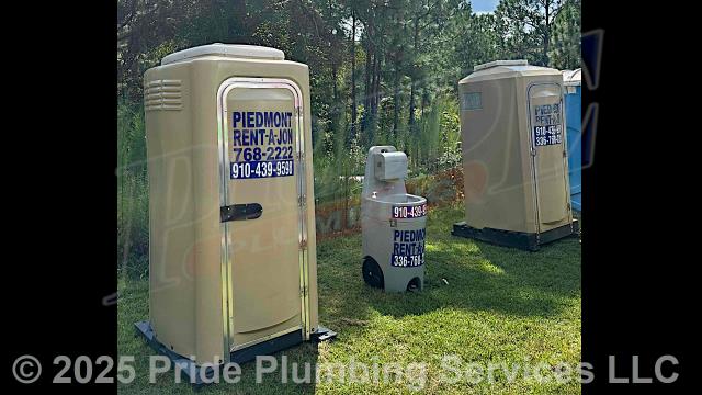 Pride Plumbing came out and delivered three Piedmont Rent-A-Jon handicap accessible port-a-jons and a handwashing station. We emptied, cleaned, and restocked them with toilet paper, soap and paper towels each week they were in use. (https://piedmontrentajon.us)
