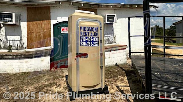 Pride Plumbing came out and delivered three Piedmont Rent-A-Jon handicap accessible port-a-jons and a handwashing station. We emptied, cleaned, and restocked them with toilet paper, soap and paper towels each week they were in use. (https://piedmontrentajon.us)