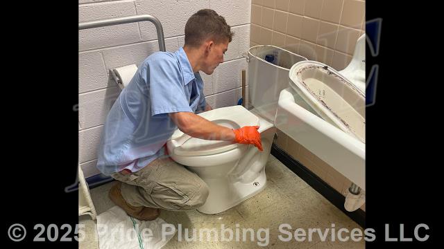 Pride Plumbing was called out to remove two Briggs toilets so that new flooring could be put down. We drained both toilets, disconnected their braided stainless-steel water supply lines, pulled them, cleaned the wax off the flanges and stuffed rags down into them to prevent sewer gases from escaping into the building, and set the toilets inside another room.
